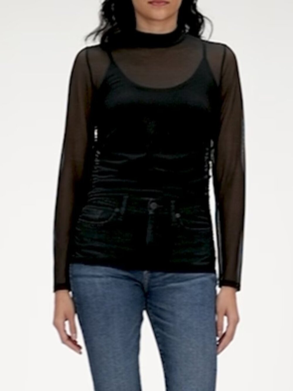 NWT Banana Republic Black Semi-Sheer Fitted Mesh L/S Turtleneck Top L